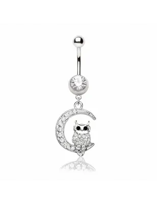 Piercing nombril croissant de lune hibou