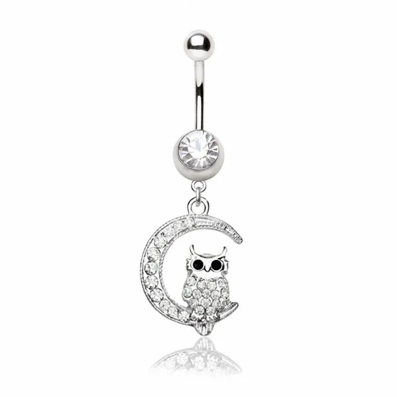 Piercing nombril croissant de lune hibou