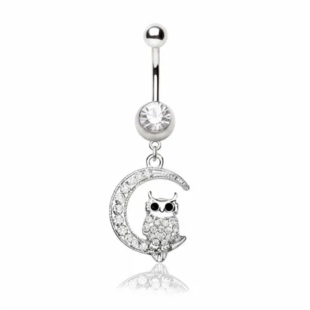 Piercing nombril croissant de lune hibou