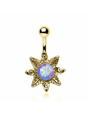 Piercing nombril plaqué or fleur sauvage