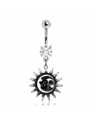 Piercing nombril pendentif vintage lune et soleil