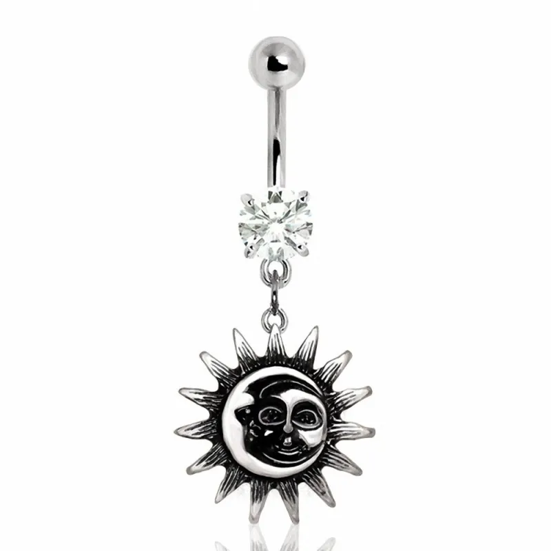 Piercing nombril pendentif vintage lune et soleil