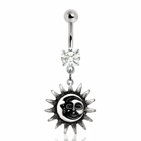 Piercing nombril pendentif vintage lune et soleil