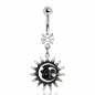 Piercing nombril pendentif vintage lune et soleil