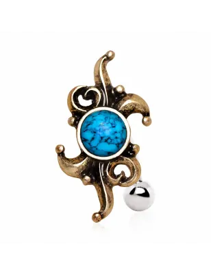 Piercing nombril inversé plaqué or turquoise