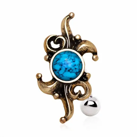 Piercing nombril inversé plaqué or turquoise