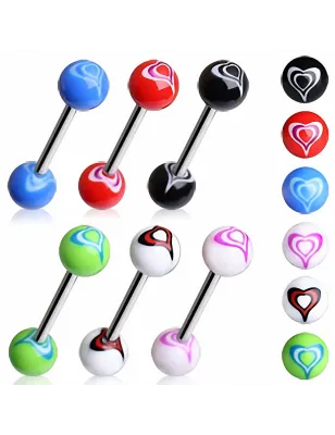 Piercing langue boules acrylique coeurs