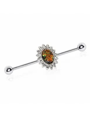 Piercing oreille industriel fleur et verre