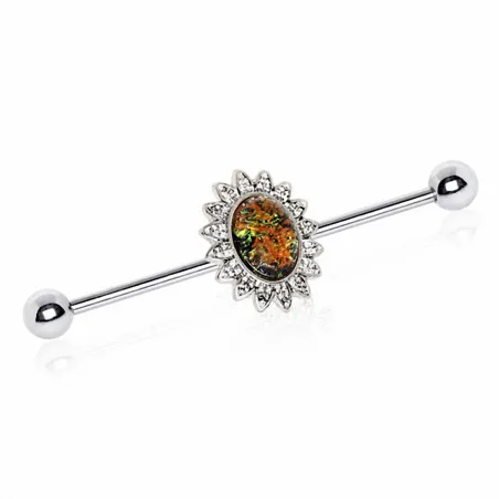 Piercing oreille industriel fleur et verre