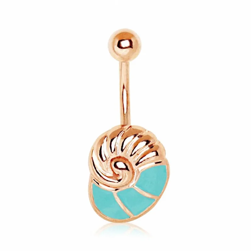 Piercing nombril plaqué or rose coquillage