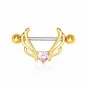 Piercing téton plaqué or coeur ailé
