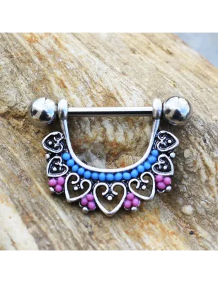Piercing téton pendentif multi coeurs et perles