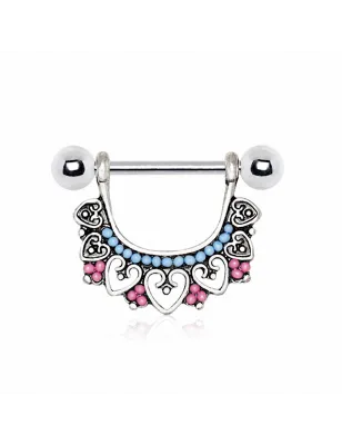 Piercing téton pendentif multi coeurs et perles