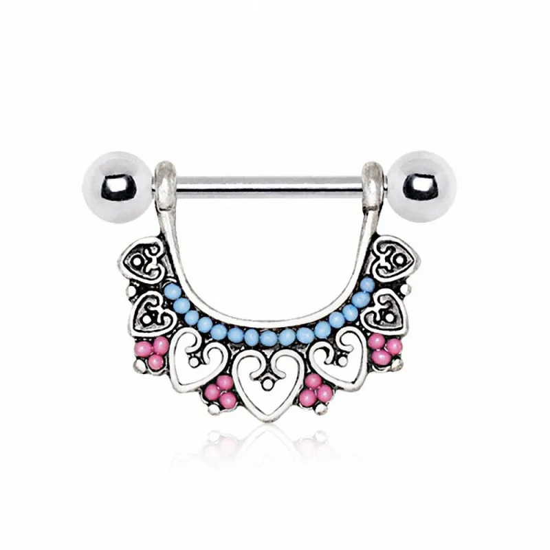 Piercing téton pendentif multi coeurs et perles