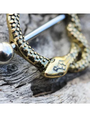 Piercing téton bouclier serpent plaqué or