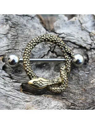 Piercing téton bouclier serpent plaqué or