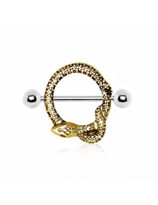 Piercing téton bouclier serpent plaqué or