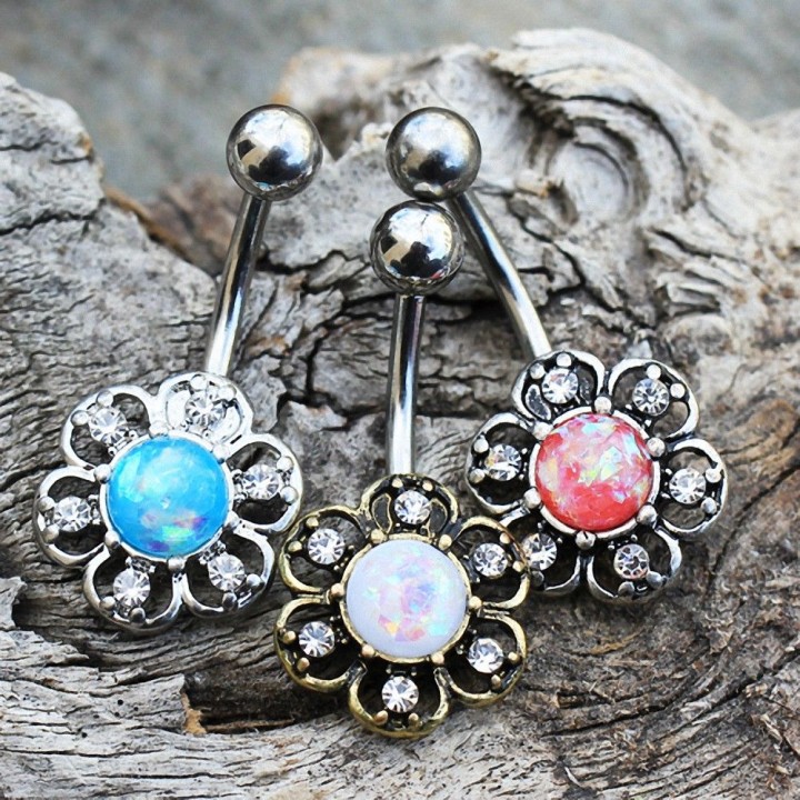 Piercing nombril floral opale