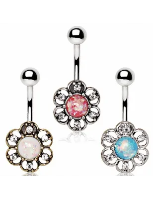 Piercing nombril floral opale