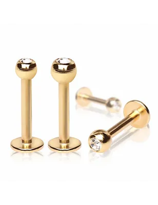 Piercing labret plaqué or strass