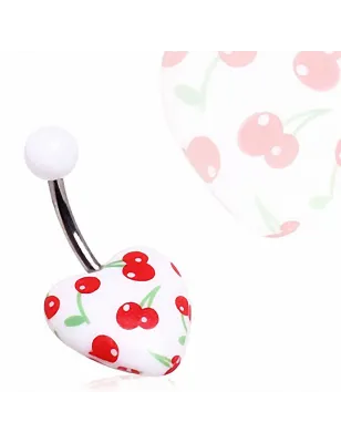 Piercing nombril acrylique coeur cerises