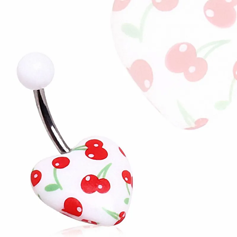 Piercing nombril acrylique coeur cerises