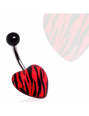 Piercing nombril acrylique coeur rouge et noir zébré