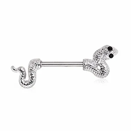 Piercing téton serpent strass noirs