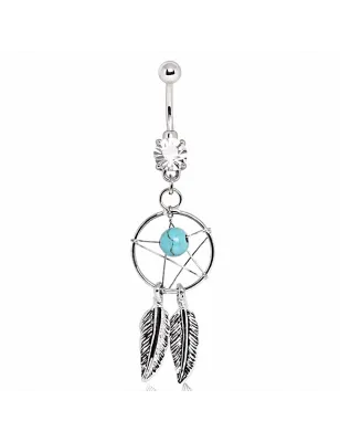Piercing nombril attrapeur de rêves turquoise