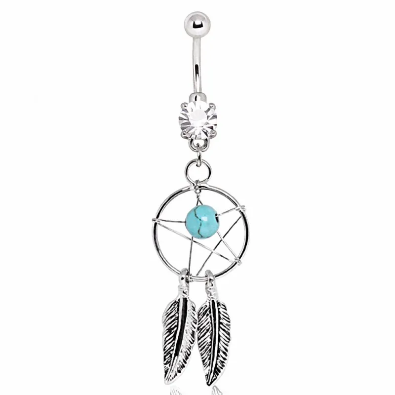 Piercing nombril attrapeur de rêves turquoise