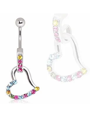 Piercing nombril pendentif coeur multicolore