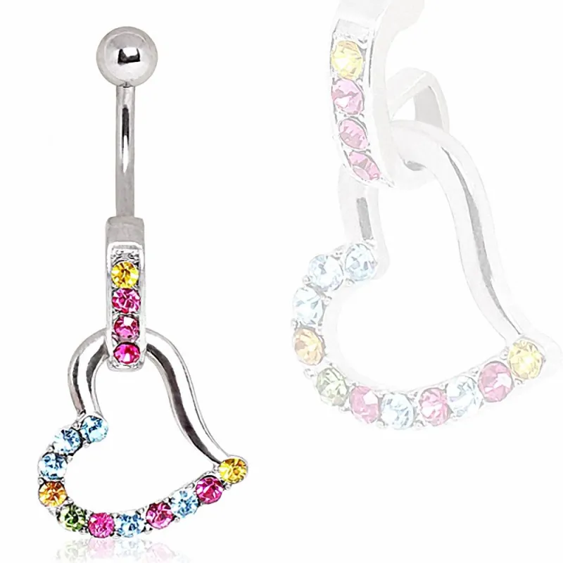 Piercing nombril pendentif coeur multicolore