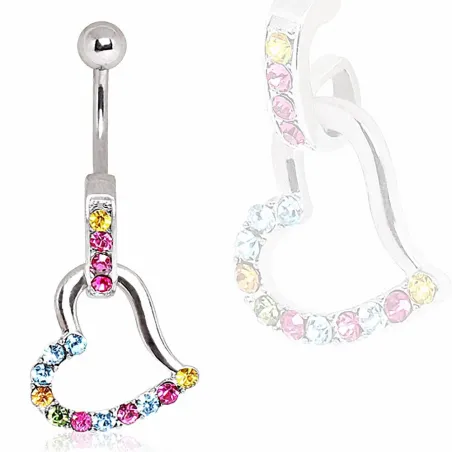 Piercing nombril pendentif coeur multicolore