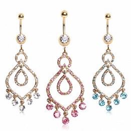 Piercing nombril plaqué or chandelier feuille