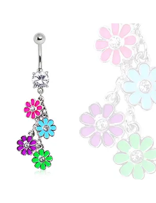 Piercing nombril marguerites multicolores