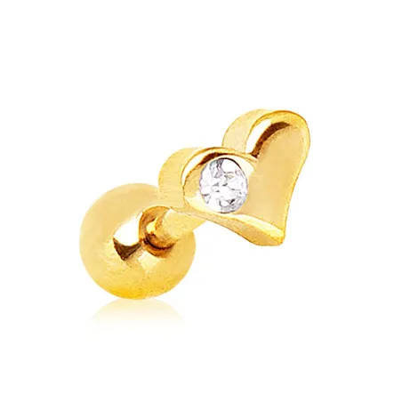 Piercing cartilage plaqué or coeur strass