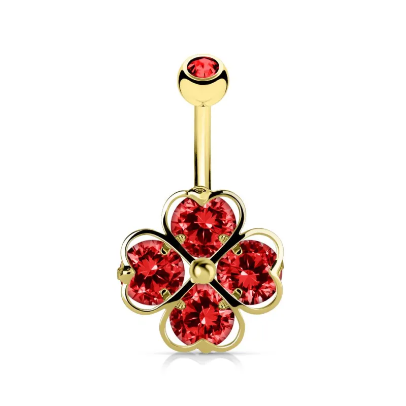 Piercing nombril trèfle 4 cœurs plaqué or