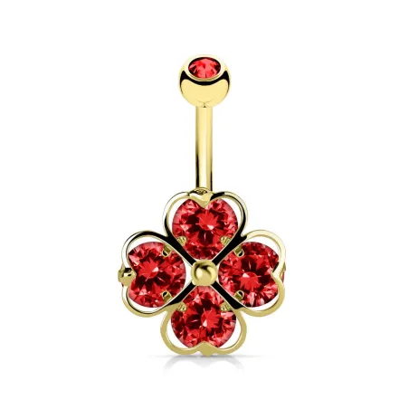 Piercing nombril trèfle 4 cœurs plaqué or