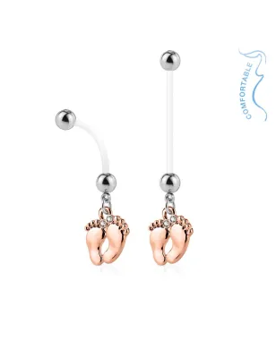 Piercing nombril de grossesse pieds de bébé or rose