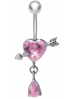 Piercing nombril coeur fléché rose