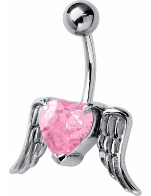 Piercing nombril coeur rose ailes d'ange