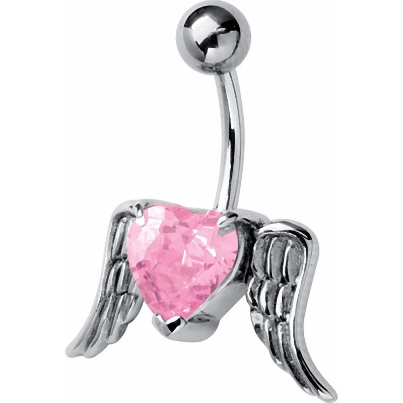 Piercing nombril coeur rose ailes d'ange