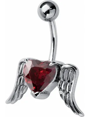 Piercing nombril coeur rouge ailes d'ange