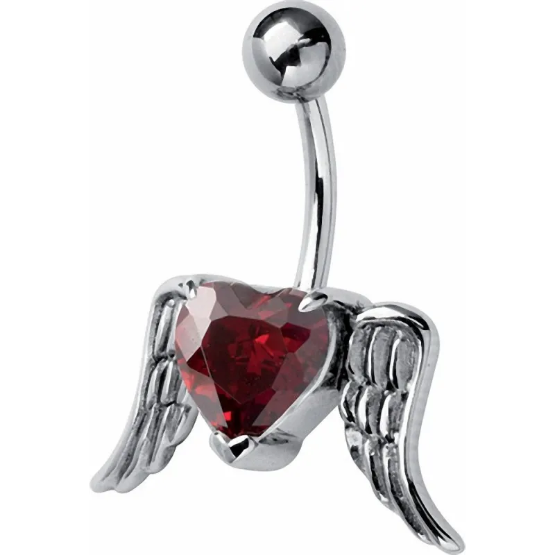 Piercing nombril coeur rouge ailes d'ange