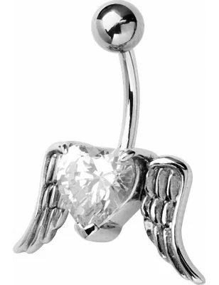 Piercing nombril coeur blanc ailes d'ange