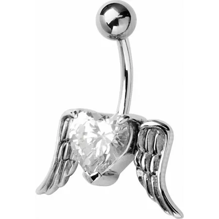 Piercing nombril coeur blanc ailes d'ange