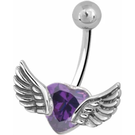 Piercing nombril coeur ailé violet