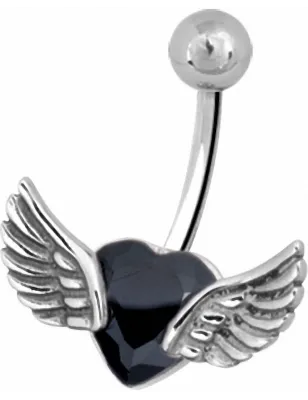 Piercing nombril coeur ailé noir