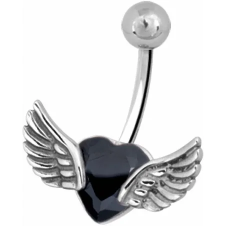 Piercing nombril coeur ailé noir