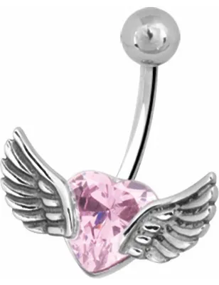 Piercing nombril coeur ailé rose